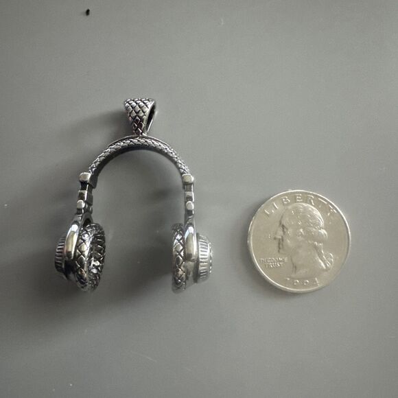 Headphones D.J. Stainless Steel Pendant 24 Inch Chain Necklace Men’s Vintage - Picture 3 of 7